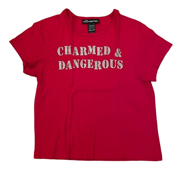 Red Ladies Tee with Glitter “Charmed & Dangerous” - Picture 1 of 3